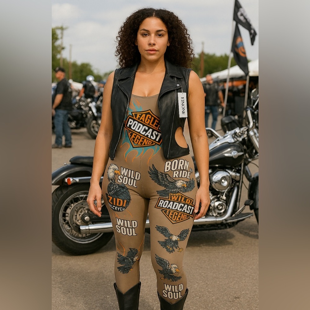 NWT KimCine Curve Flame Graphic Cutout Bodycon Jumpsuit L Y2K Biker Festival